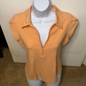 Claudia Romana Zip V-Neck Tulip Sleeves Golf Shirt